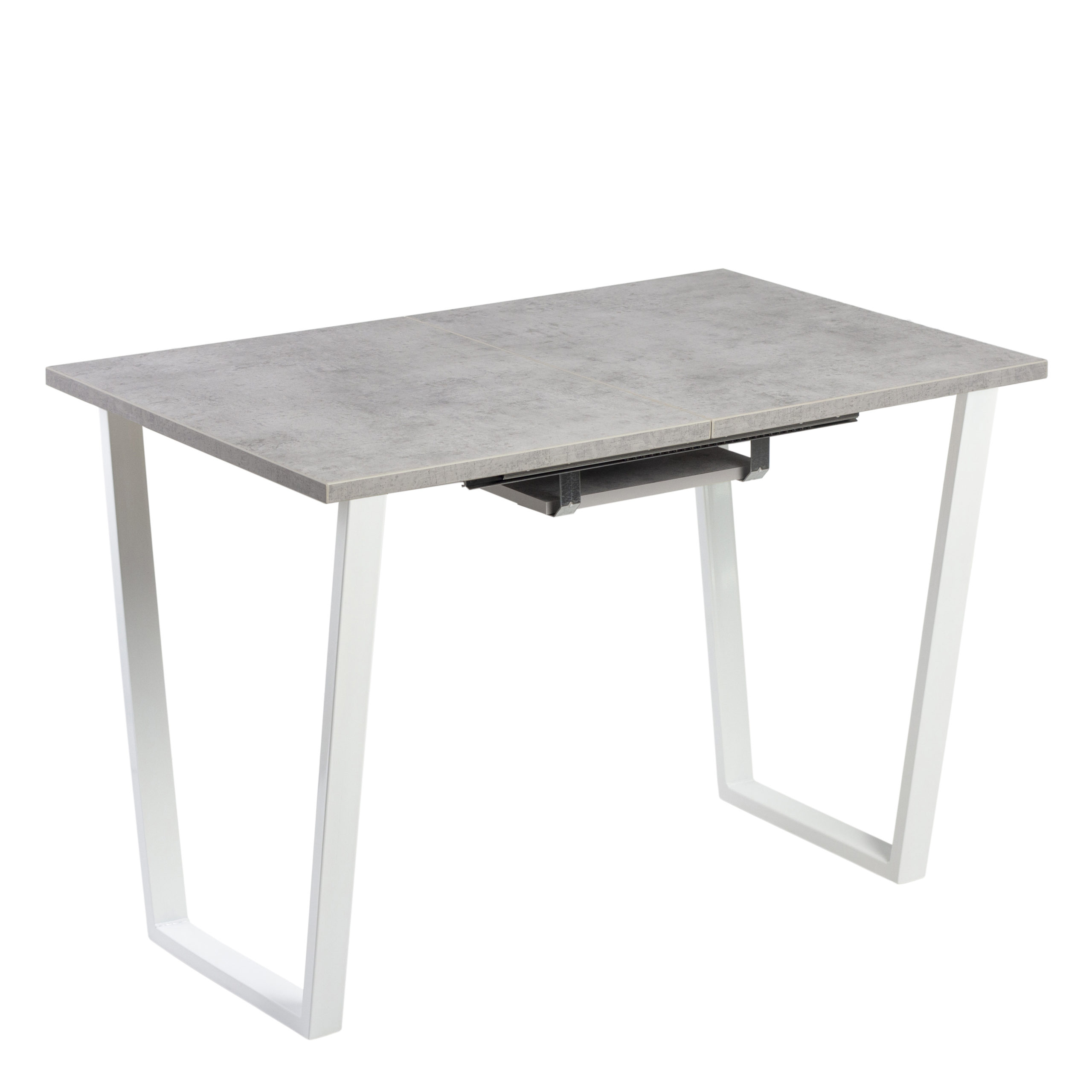 Стол раздв.АТЛАНТ-2 1200(+500)*800*h750мм ЛДСП EGGER Бетон Чикаго светлый+опора метал.Белый глянец*1