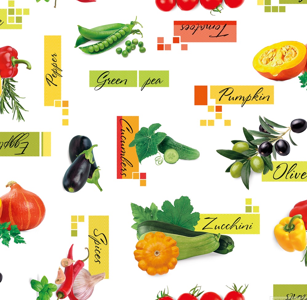 Клеёнка на нетканой основе "Мажор" "Овощи" на Белом шир.1,35м 601/0 "Колорит" *20