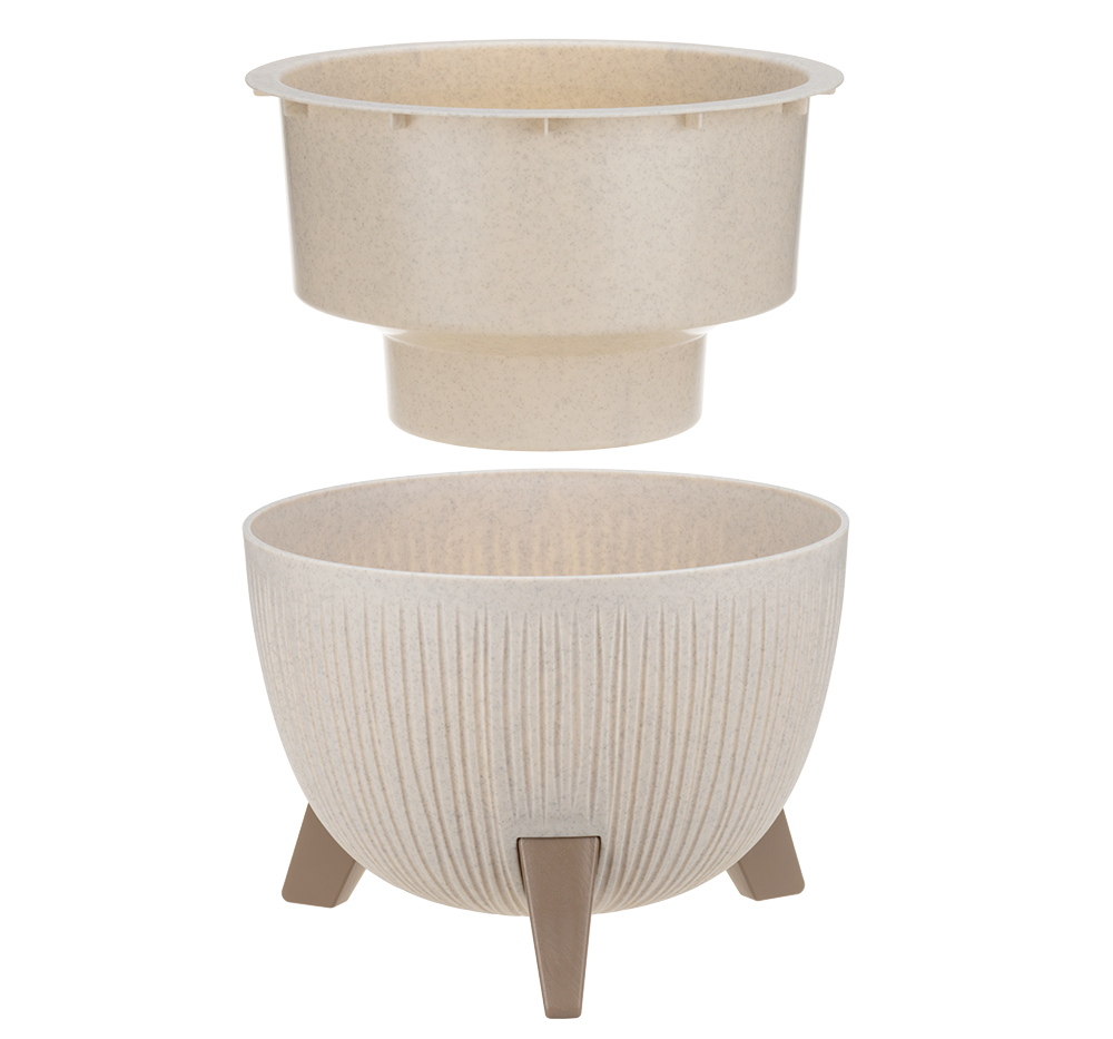 Кашпо пластм. "Петалис"  4,2л d верха 255мм h185мм со вставкой Беж. мрамор М3254 "М-Пластика" *1/4