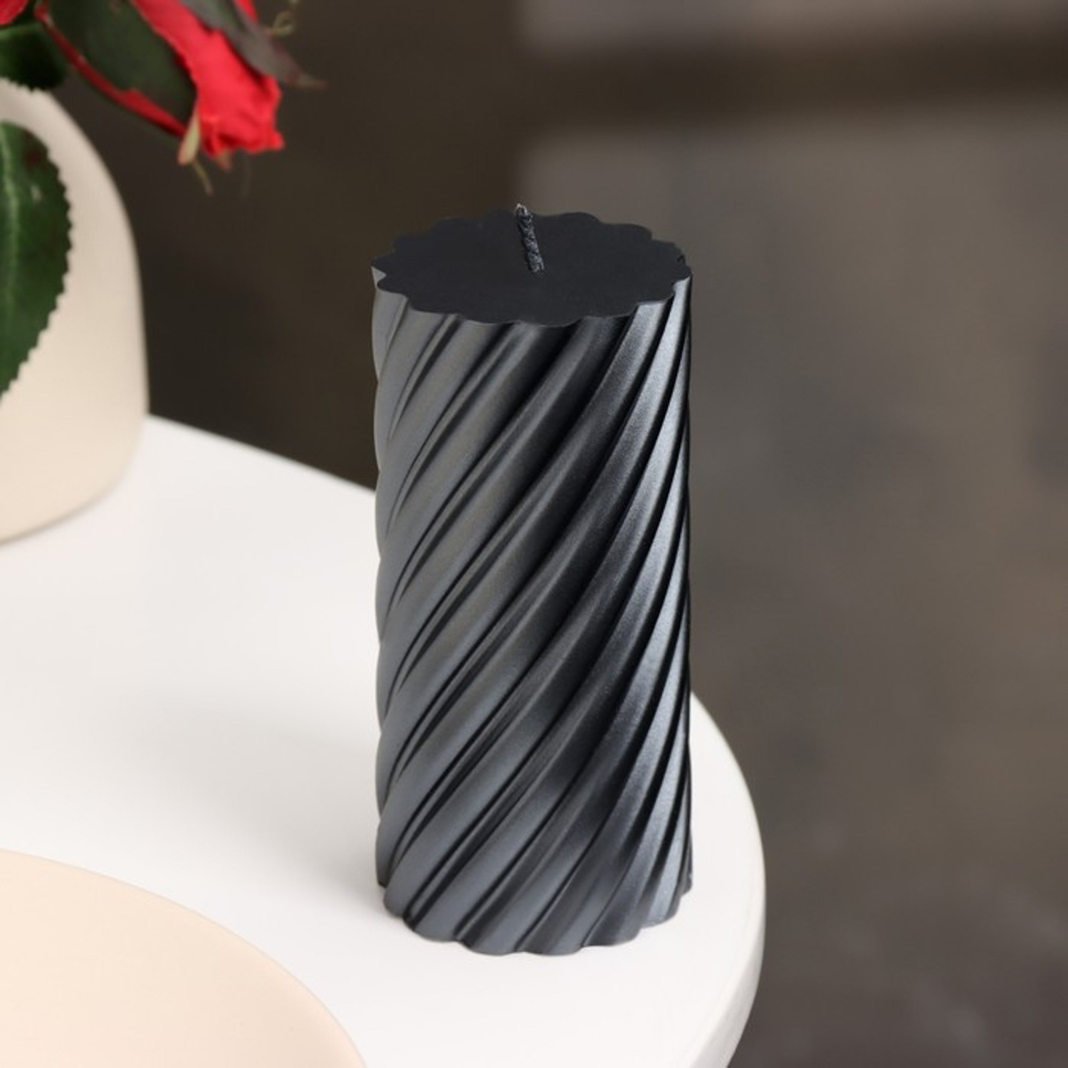 Свеча-цилиндр "Спираль", 5х10 см, пальмовый воск, мокрый асфальт, 6 ч 9889557