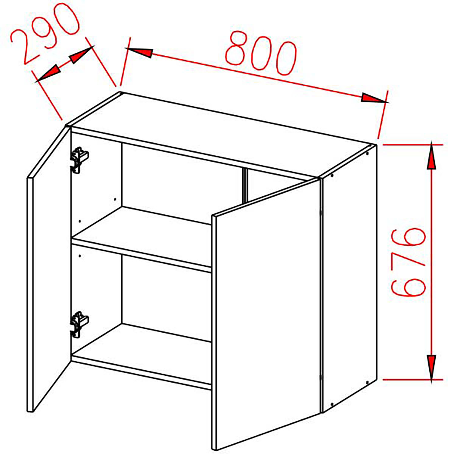 Шкаф навесной 800х676х290 мм BROZEX-WOOD Серый лед, с двумя дверцами, серый / графит
