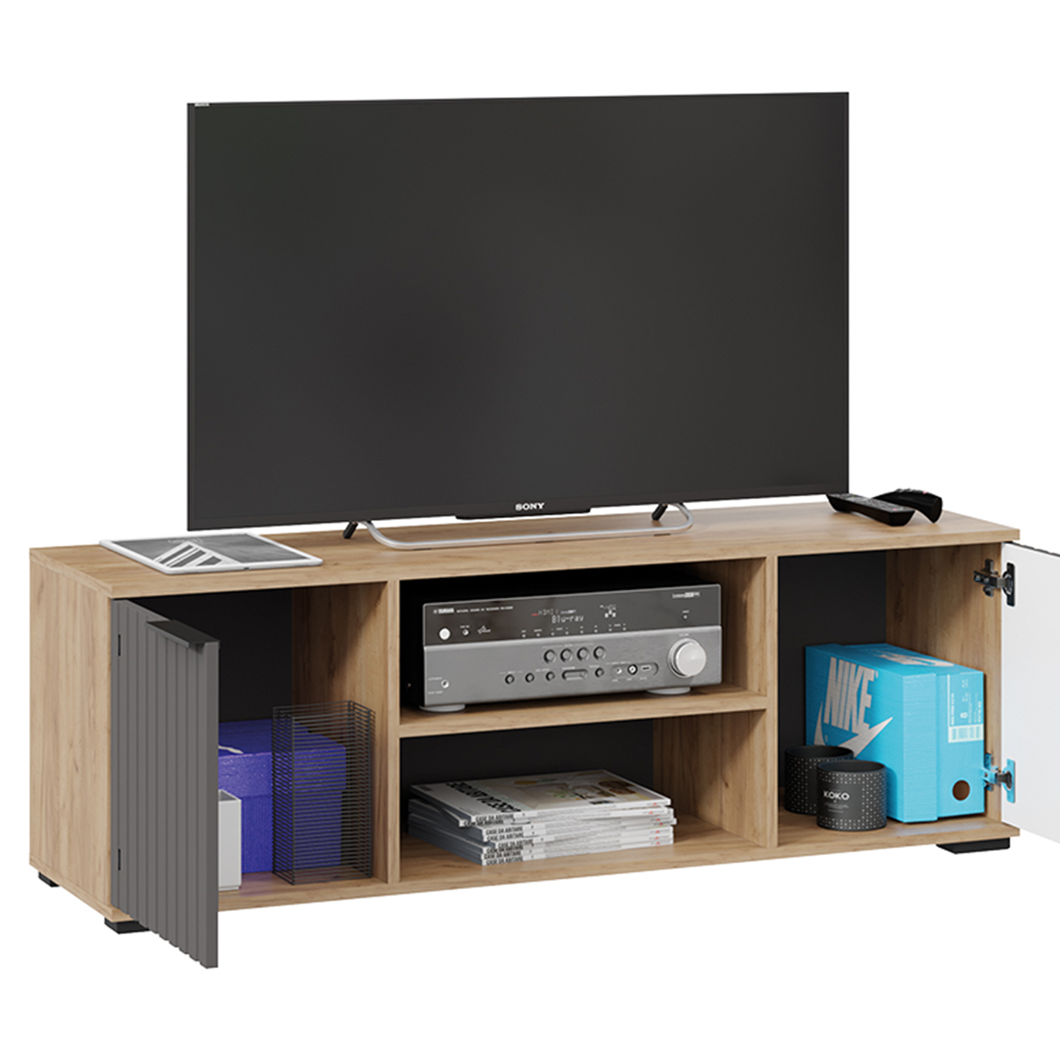 Тумба под ТВ Хилтон 1711х374h452 (Дуб крафт золотой/Графит матовый)*1