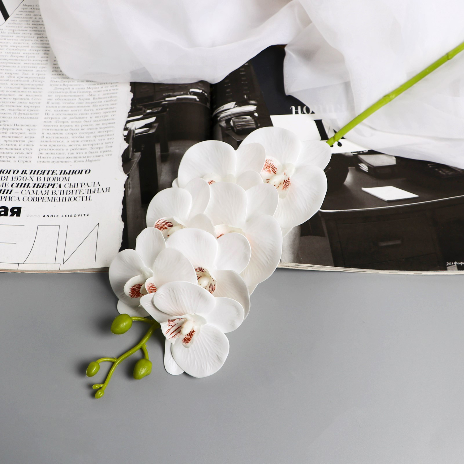 Цветы искусственные "Орхидея экстра галант" 60 см d-8 см, белый 10084663