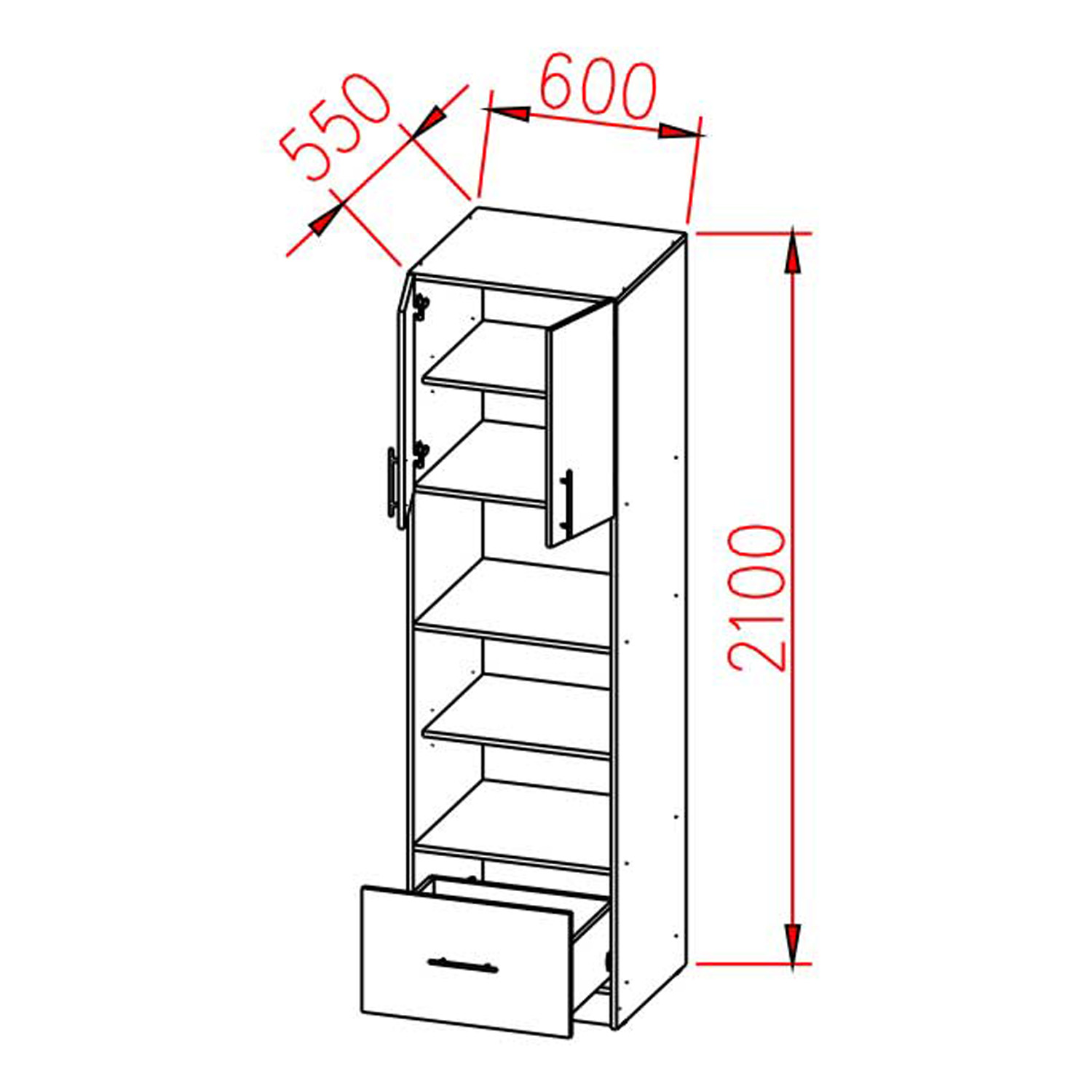 Пенал 600х2100х550 мм BROZEX-WOOD Camellia, для духового шкафа и СВЧ, серый / юта