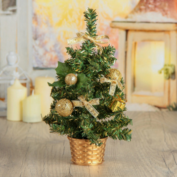 Елка декоративная Зимнее волшебство, 25х15 см, ПВХ, зеленый с золотым декором