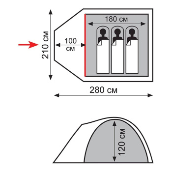 Палатка туристическая Indi 3 (V2), 210 х 280 х 120 см, 3-х местная, 2,9кг, цвет зелёный