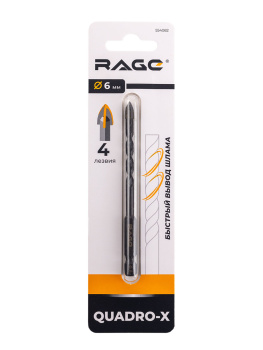 Сверло по стеклу/керамике 6,0мм (1шт) Quadro-X спиральное HEX 4 грани арт.554082 RAGE *1/10