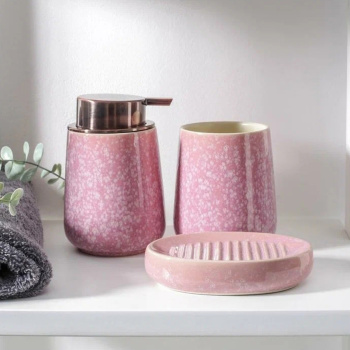 Набор для ванной "Барма" 3 предмета (мыльница. дозатор для мыла, стакан), розовый   5224969
