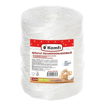 Шпагат полипропиленовый 200м Белый лин.плотн.1000Текс, намотка-"цилиндр" HRP200С "Komfi" *1/40