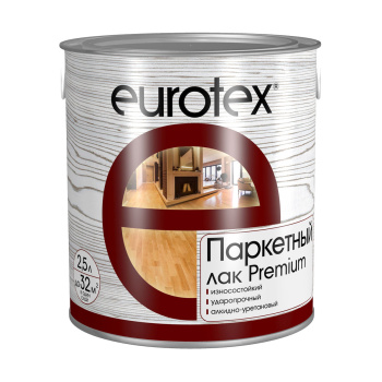 Лак алкидно-уретановый Eurotex Premium, 2.5 л, паркетный, полуматовый Лак алкидно-уретановый Eurotex Premium, 2.5 л, паркетный, полуматовый