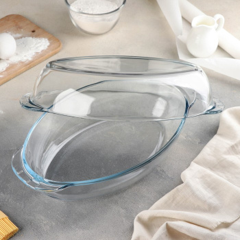 Форма для запекания стекл. жаропр. 2,0л овальная 33,5х19х12см с Крышкой "Borcam" 59022 *1/4