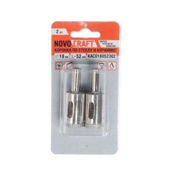 Коронка по стеклу/керамика 18мм алмазная (2шт) (KAC018052302) Novocraft *1