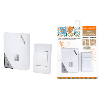 Звонок беспров.на батар.Народный ЗББ-Н-11/2-32М32 мел,кнопка IP30,2х1,5В TDM SQ1901-0102 *1/60