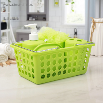 Набор аксессуаров для ванной в корзине 5 предметов, цвет зелёный   3622184