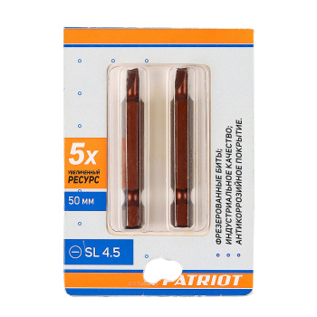 Бита шлицевая SL4.0х50мм (2шт) фрезерованная S2 хвостовик1/4"Е EDGE PATRIOT *1/20