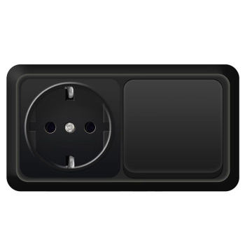 Блок комбинир. "Олимп" выключатель 1кл черный + розетка  з/к 16А горизонтальный ОП Universal *5/50