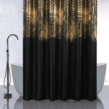 Штора для ванной "Санакс" п/эстер 180*180см "Золотые перья на черном" без колец 01-107 *1/24