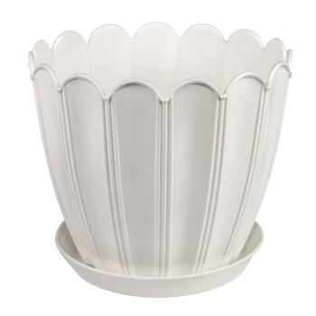 Кашпо пластм. "Хризантема" 1,0л d верха 130мм h115м с поддоном Белое КХ 1 Б (Екатеринбург) *1/100