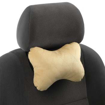 Подушка автомобильная косточка, на подголовник, велюр, бежевый, ромб, 16х24 см 5296765