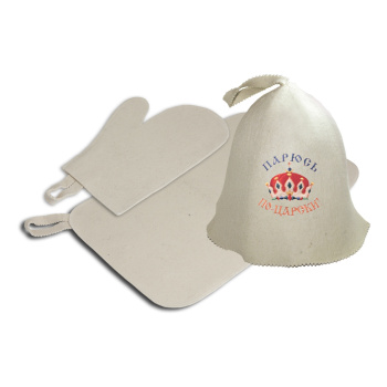 Набор из 3-х предметов (шапка Парюсь по-царски, рукавица, коврик) "Банные штучки", войлок 100% / 5