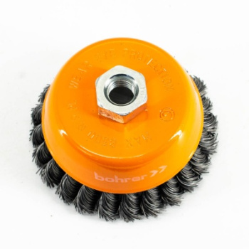 Щетка-крацовка "чаша" витая,жесткая проволока 100мм 0,5мм М14мм для УШМ арт.36200100 Bohrer *1/50
