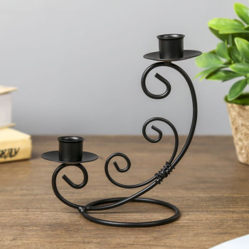Подсвечник металл на 2 свечи "Изгибы" чёрный 16х14х9 см   4104942