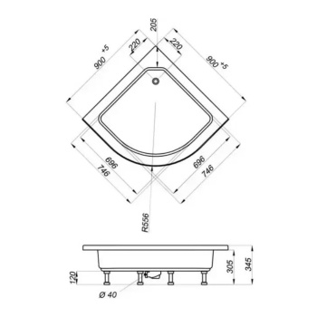 яяяДушевое ограждение "Стандарт 90*90 В1" АКВА - МОЗАИКА,полукруг,ср.поддон(3 места+сифон E410CL) *1