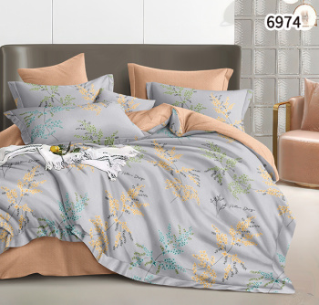Постельное белье евро поплин на резинке Орхидея 6974, наволочки 70*70 - 2шт *1/4