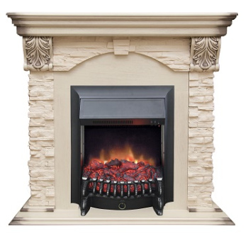 Каминокомплект (портал) DUBLIN LUX STD/EUG WT + (очаг) FOBOS BL*1