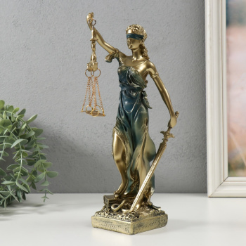 Сувенир полистоун "Богиня Фемида" золотистый с синим 28х7х8 см   5054304