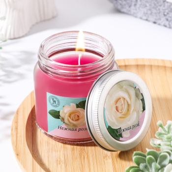 Свеча ароматическая в стекле 6,3см, 100мл, нежная роза  9338119