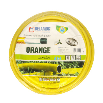 Шланг поливочный 50 м Belamos Orange, ПВХ, 1/2", армированный, желтый Шланг поливочный 50 м Belamos Orange, ПВХ, 1/2", армированный, желтый