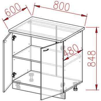 Шкаф напольный 800х850х480 мм BROZEX-WOOD Viola, с двумя дверцами, белый / дуб вотан
