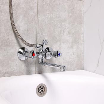 Смеситель для ванны Milardo Tring, длинный излив, двухвентильный, с лейкой