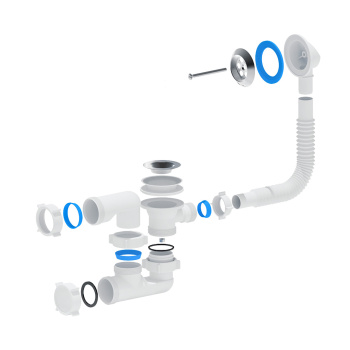 Обвязка в ванну с выпуском и переливом 1 1/2", регулируемый, без гофры АНИ E250 *1/35