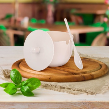 Сахарница пластм. "Джелли" 0,40л 121х98х90мм с ложечкой Белый М8295 (ЗПИ "Альтернатива") *1/12