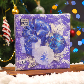 Салфетки бумажные 20шт НОВЫЙ ГОД 33*33см 3сл Новогодня композиция (синяя)  *12