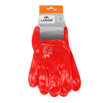Перчатки ХБ с нитрил облив, масло-бензостойкие красные (арт.4518) Doloni