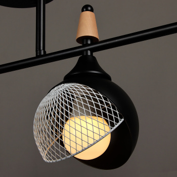 Светильник потолочный N6418/4 BK+WOOD 4*40W E27 220V (l-780; w-120; h-270) S=24м2 VERNER LIGHTING *1