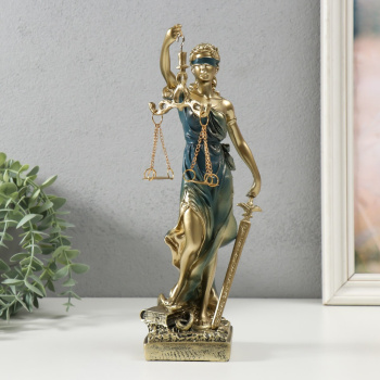 Сувенир полистоун "Богиня Фемида" золотистый с синим 28х7х8 см   5054304