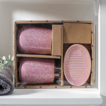 Набор для ванной "Барма" 3 предмета (мыльница. дозатор для мыла, стакан), розовый   5224969