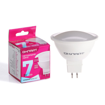 Лампа светодиодная ОНЛАЙТ, GU5.3, рефлектор MR16, 7 Вт, 525 Лм, 4000 К, нейтральный белый