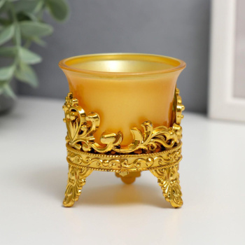 Подсвечник пластик, стекло "Цветок лотоса" золото 6,5х6х6 см 3539199