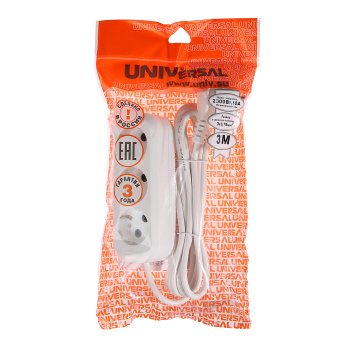 Удлинитель 3 розетки 3м с/з ПВС 3*0,75мм2 10А мощ.нагр 2200Вт Универсал У10-554 *1/35