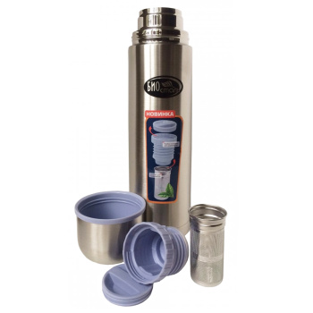 Термос нерж."Биосталь" 0,75л Узк.горло со вставкой-Ситом д/Завар.+контейнер д/хр.NB-750Z *1/12
