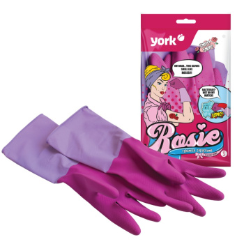 Перчатки латексные с хлопк.напыл. прочные Удлинненные  S (малый) 1пара Роз./Сир. 092390 "York" *1/48