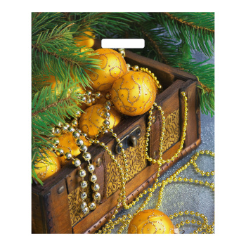 Пакет ПЭ с вырубной ручкой 38х45+3см (60) (Новогодние сокровища) НГ, глянцевый Артпласт (х25/500)