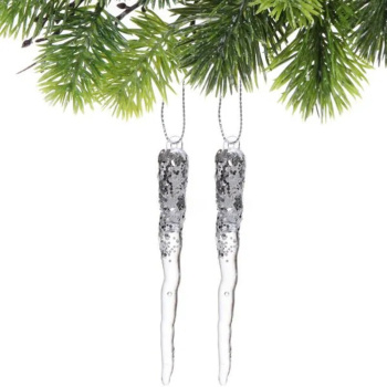 Подвеска "Морозная сосулька" 10 см (набор 2 шт), Серебро