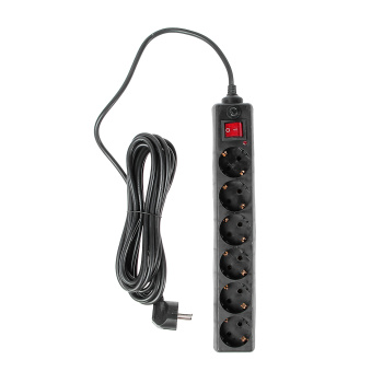 Сетевой фильтр 6 розеток 5м 16А ПВС 3x1 нагрузка 3500Вт черный TDM SQ1304-0013 *1/20