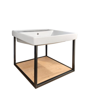 Комплект тумбы с раковиной Leman Grayton 60, дуб вотан/черный, раковина Универсал Енисей 60